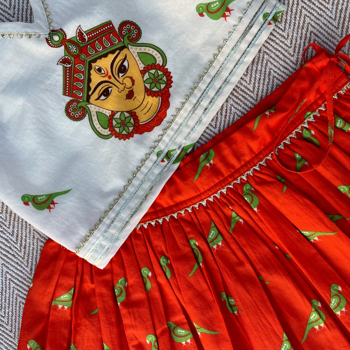 Organic Cotton 'Goddess Ambika' Lehenga Choli with Dupatta