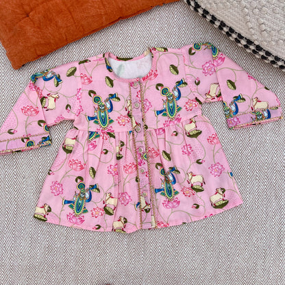 Chanderi Pichwai Print Kurta Set for Girls
