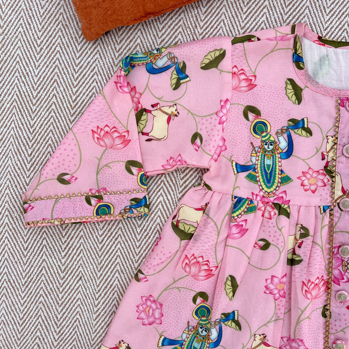 Chanderi Pichwai Print Kurta Set for Girls
