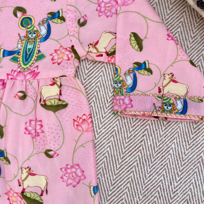 Chanderi Pichwai Print Kurta Set for Girls