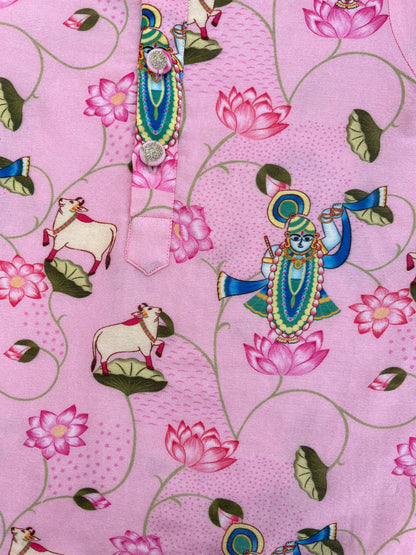 Chanderi Unisex Pichwai Print Kurta