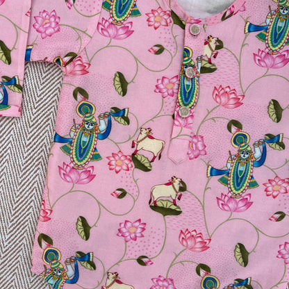 Chanderi Unisex Pichwai Print Kurta