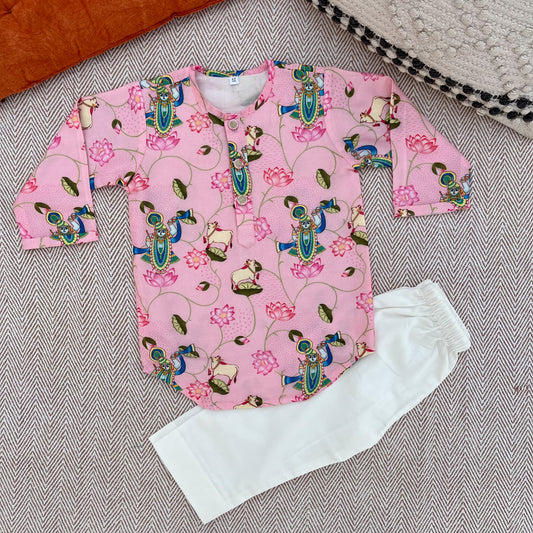 Chanderi Unisex Pichwai Print Kurta Set