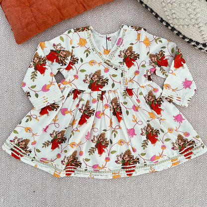 Organic Cotton 'Goddess Ambika' Kurta Set for Girls- White
