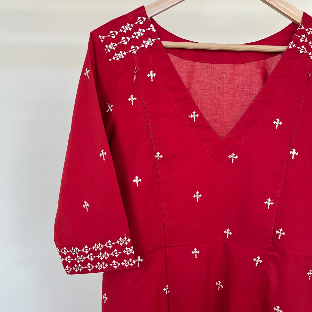'Aanchal' Red Embroidered Dress- Maternity and Nursing Essentials