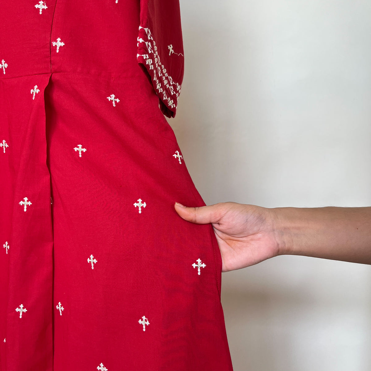 'Aanchal' Red Embroidered Dress- Maternity and Nursing Essentials