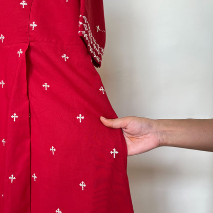'Aanchal' Red Embroidered Dress- Maternity and Nursing Essentials