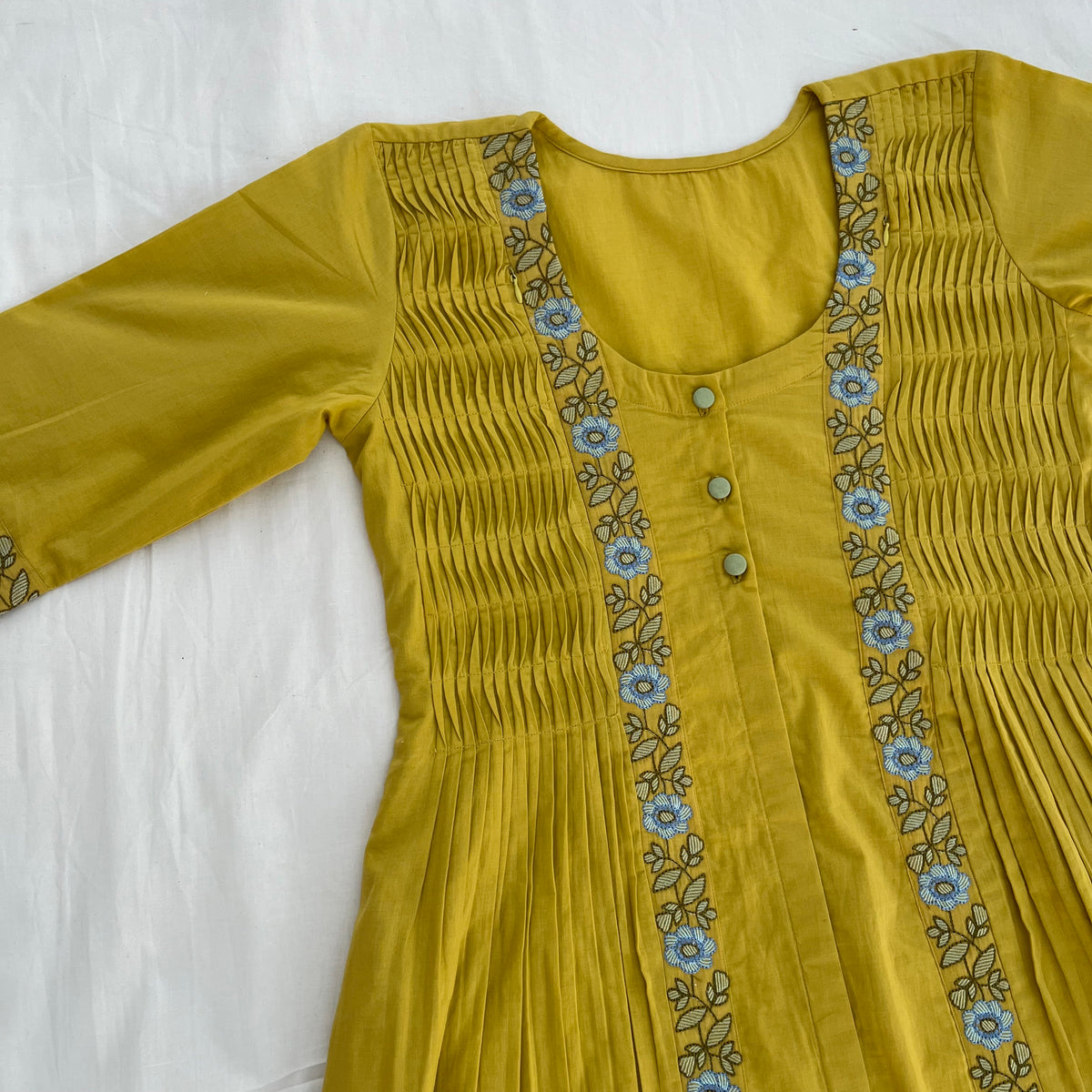 'Aanchal' Yellow Embroidered Dress- Maternity and Nursing Essentials