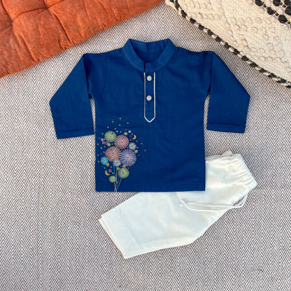 Organic Cotton Voile 'Little Patakha' Embroidered Kurta Set for Boys
