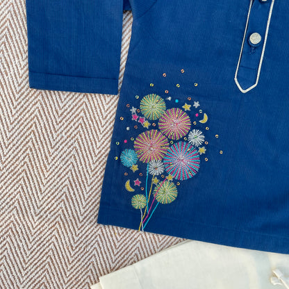 Organic Cotton Voile 'Little Patakha' Embroidered Kurta Set for Boys