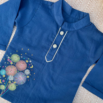 Organic Cotton Voile 'Little Patakha' Embroidered Kurta Set for Boys