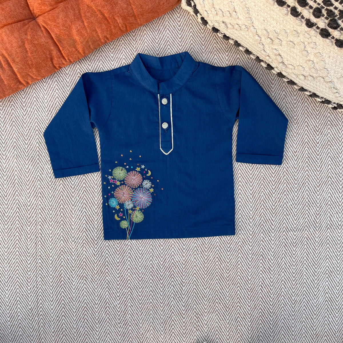 Organic Cotton Voile 'Little Patakha' Embroidered Kurta Set for Boys