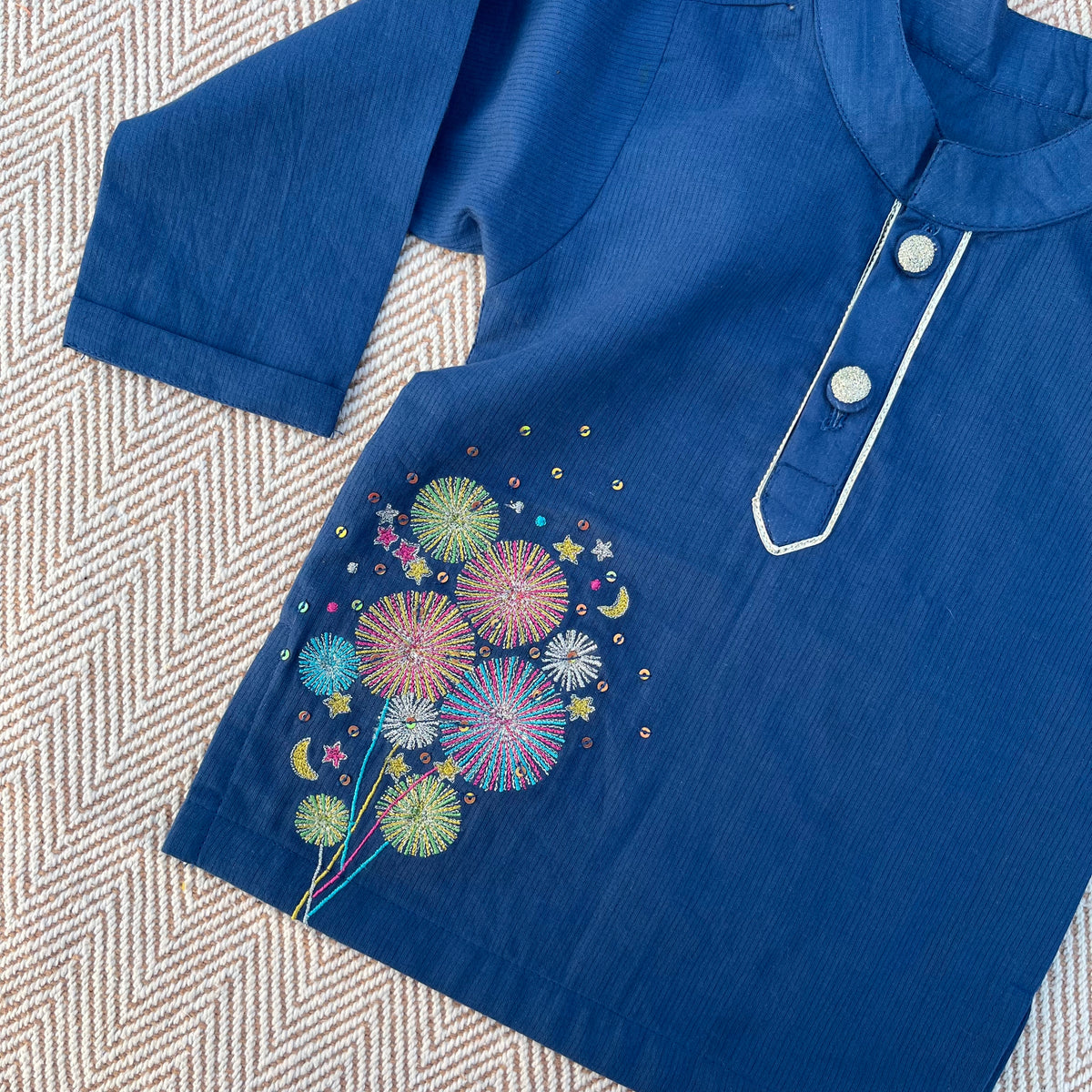 Organic Cotton Voile 'Little Patakha' Embroidered Kurta Set for Boys