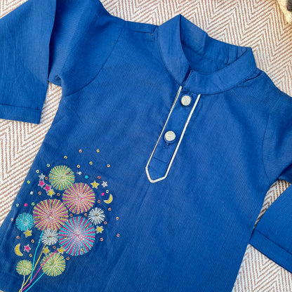 Organic Cotton Voile 'Little Patakha' Embroidered Kurta Set for Boys