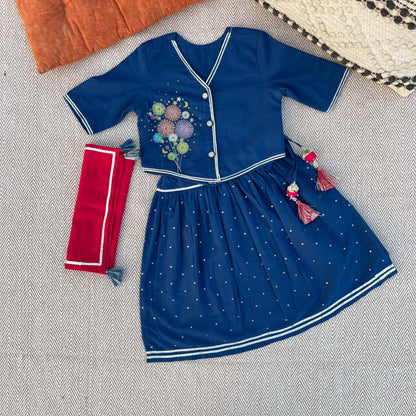 Organic Cotton Voile 'Little Patakha' Embroidered Lehenga Choli with Dupatta