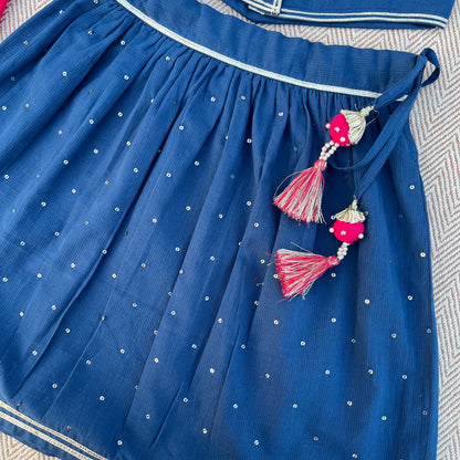 Organic Cotton Voile 'Little Patakha' Embroidered Lehenga Choli with Dupatta