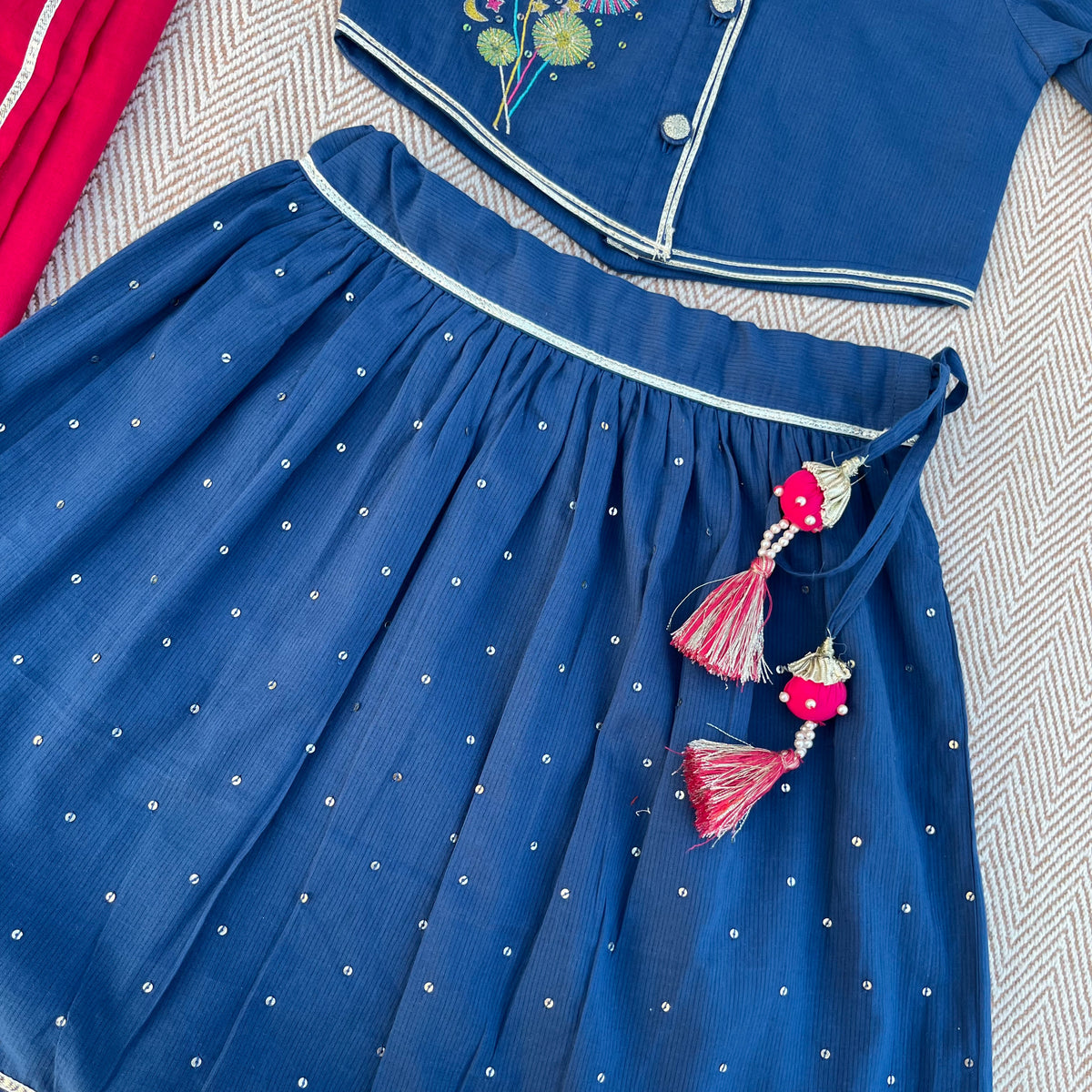 Organic Cotton Voile 'Little Patakha' Embroidered Lehenga Choli with Dupatta