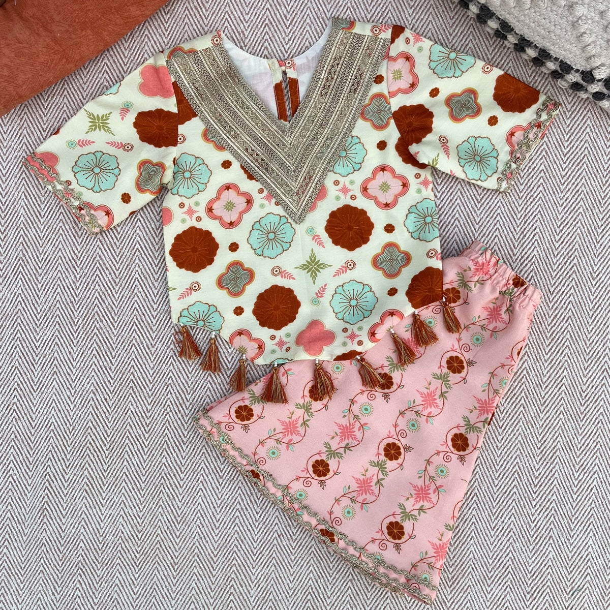 Chanderi 'Little Phoolwari' Kurta Set for Girls
