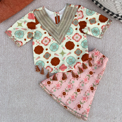 Chanderi 'Little Phoolwari' Kurta Set for Girls