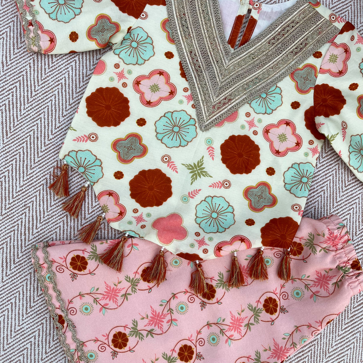 Chanderi 'Little Phoolwari' Kurta Set for Girls