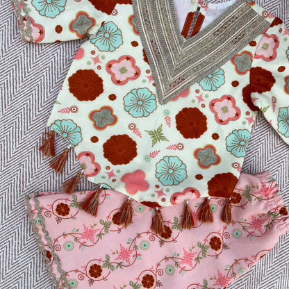 Chanderi 'Little Phoolwari' Kurta Set for Girls