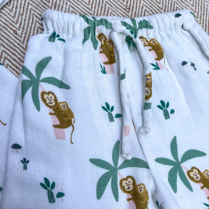 Muslin Full Sleeves Jhabla Set- Monkeying around