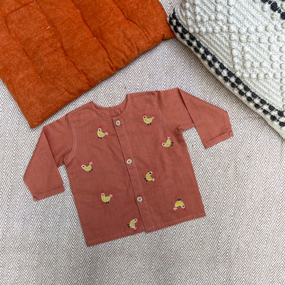 Organic Cotton Full Sleeves Jhabla of two - Monkey and Hen