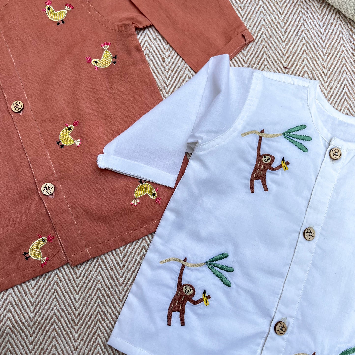 Organic Cotton Full Sleeves Jhabla of two - Monkey and Hen