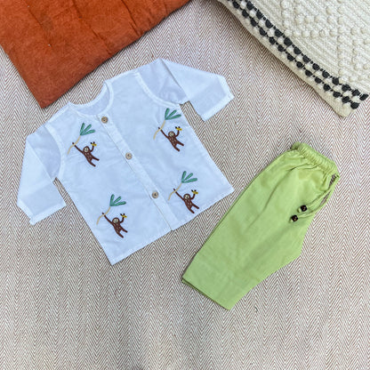 Organic Cotton Full Sleeves Jhabla Set- Monkey