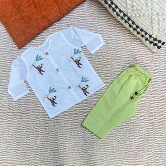 Organic Cotton Full Sleeves Jhabla Set- Monkey