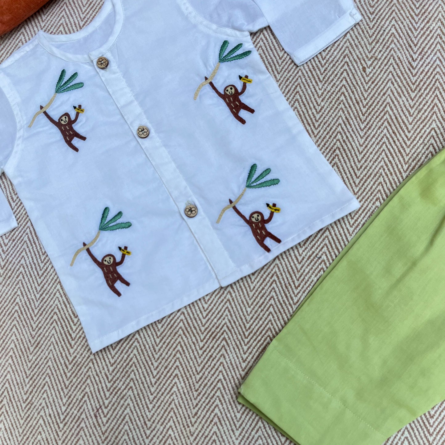 Organic Cotton Full Sleeves Jhabla Set- Monkey