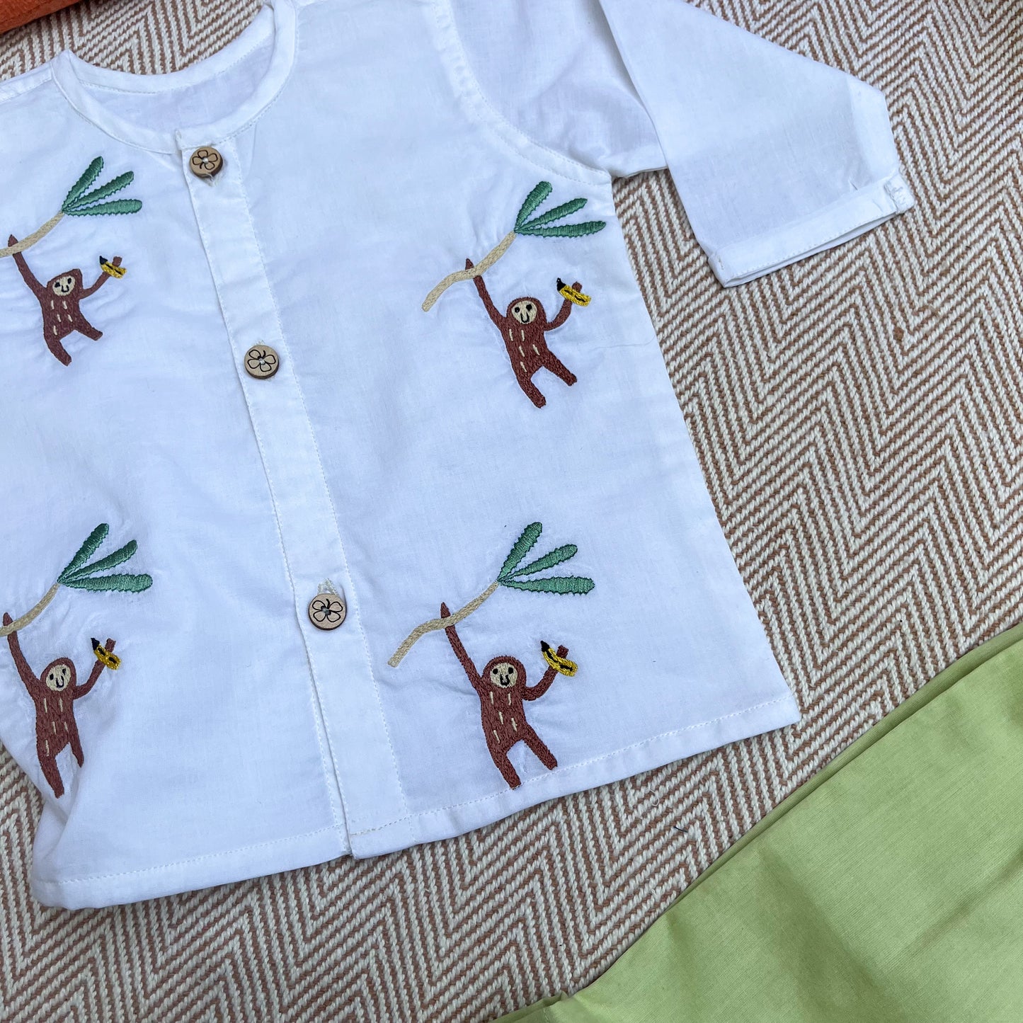 Organic Cotton Full Sleeves Jhabla Set- Monkey