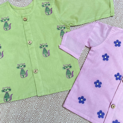 Organic Cotton Full Sleeves Jhabla of two- Daisy and Cat