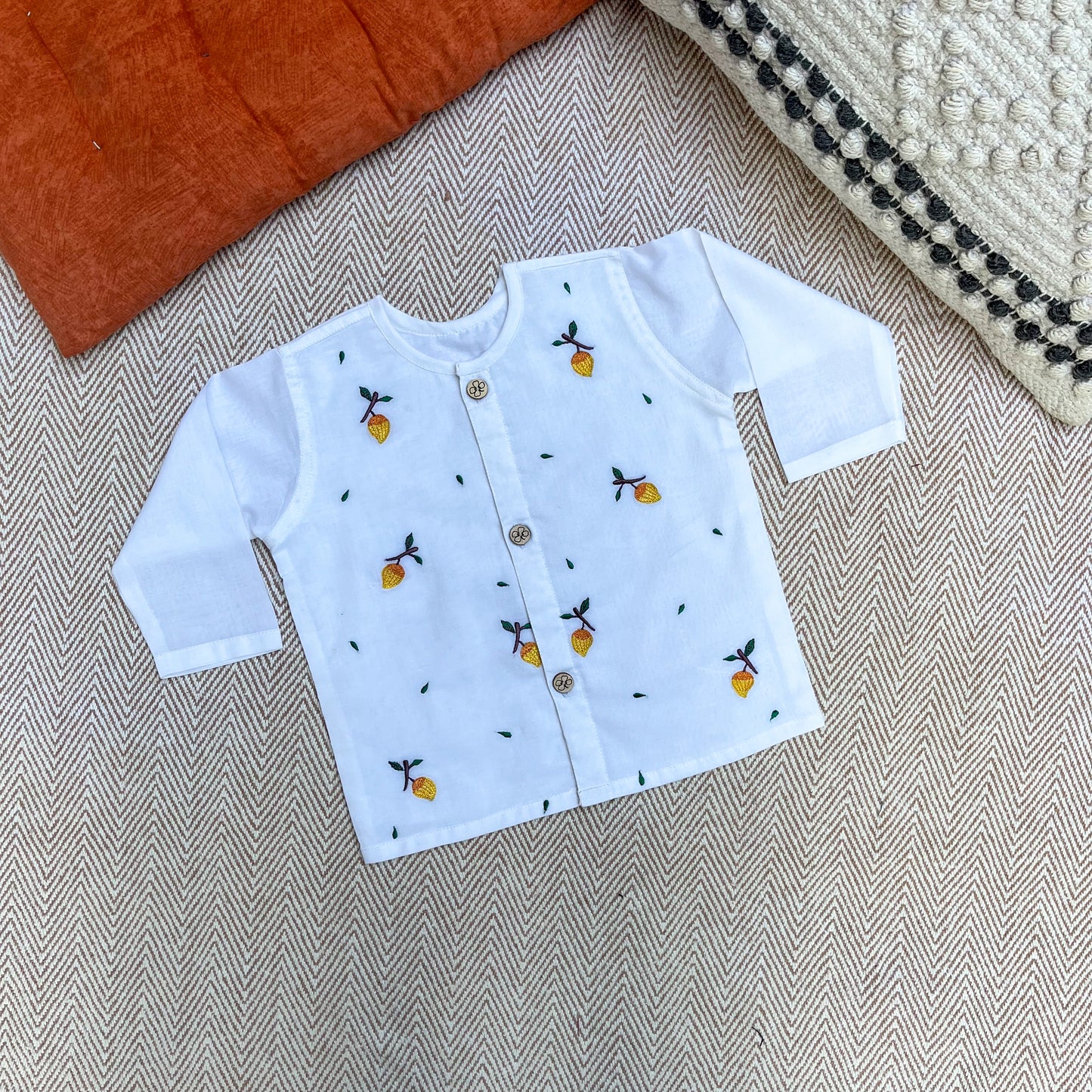 Organic Cotton Full Sleeves Jhabla with Two Pyjamas- Mango