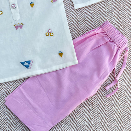 Organic cotton mirror work embroidered kurta set by Bhaakur- perfect festive wear for infants, toddlers and kids.