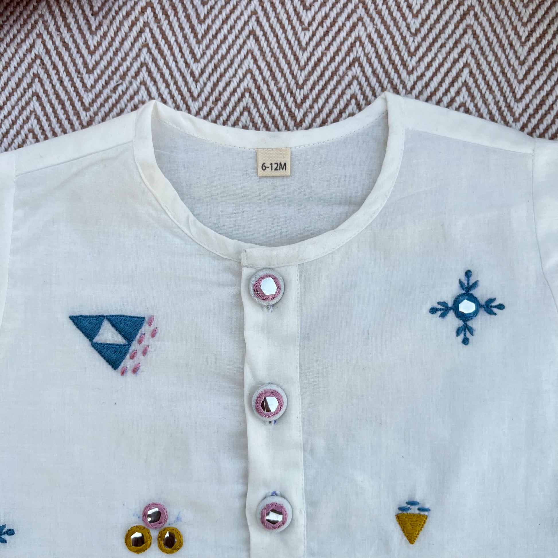 Organic cotton mirror work embroidered kurta set by Bhaakur- perfect festive wear for infants, toddlers and kids.