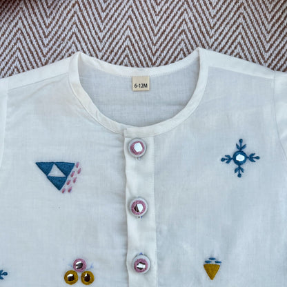 Organic cotton mirror work embroidered kurta set by Bhaakur- perfect festive wear for infants, toddlers and kids.