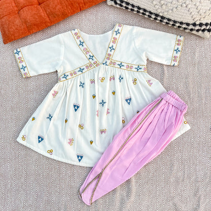Organic cotton mirror work embroidered kurta set with dupatta by Bhaakur- perfect festive wear for infants, toddlers and kids.