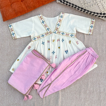 Organic cotton mirror work embroidered kurta set with dupatta by Bhaakur- perfect festive wear for infants, toddlers and kids.