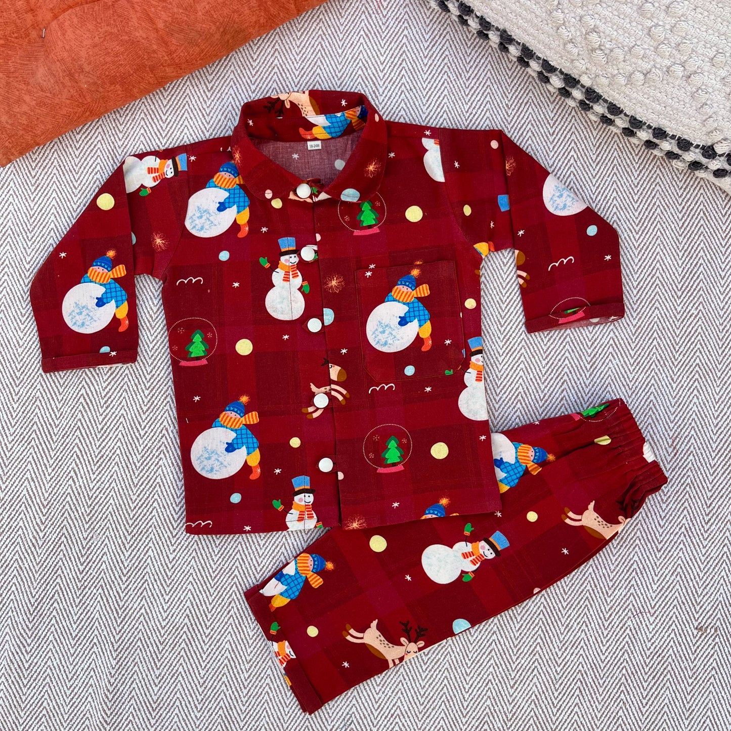 Cotton twill snowman co-ord set  for infants, toddlers and kids-perfect for festive occasions