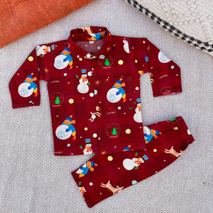 Cotton twill snowman co-ord set  for infants, toddlers and kids-perfect for festive occasions