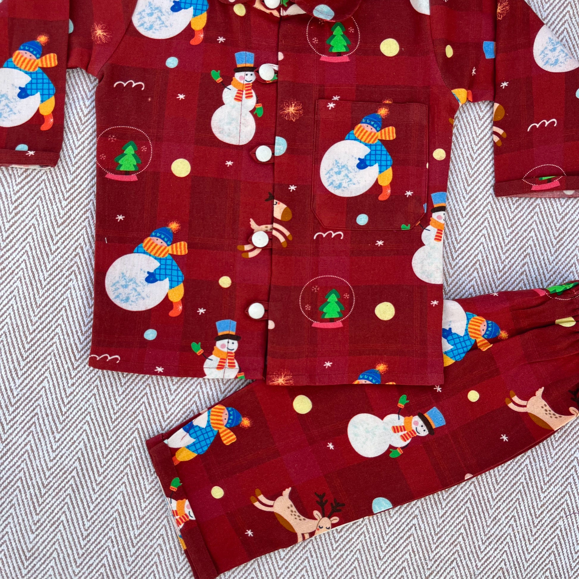 Cotton twill snowman co-ord set  for infants, toddlers and kids-perfect for festive occasions