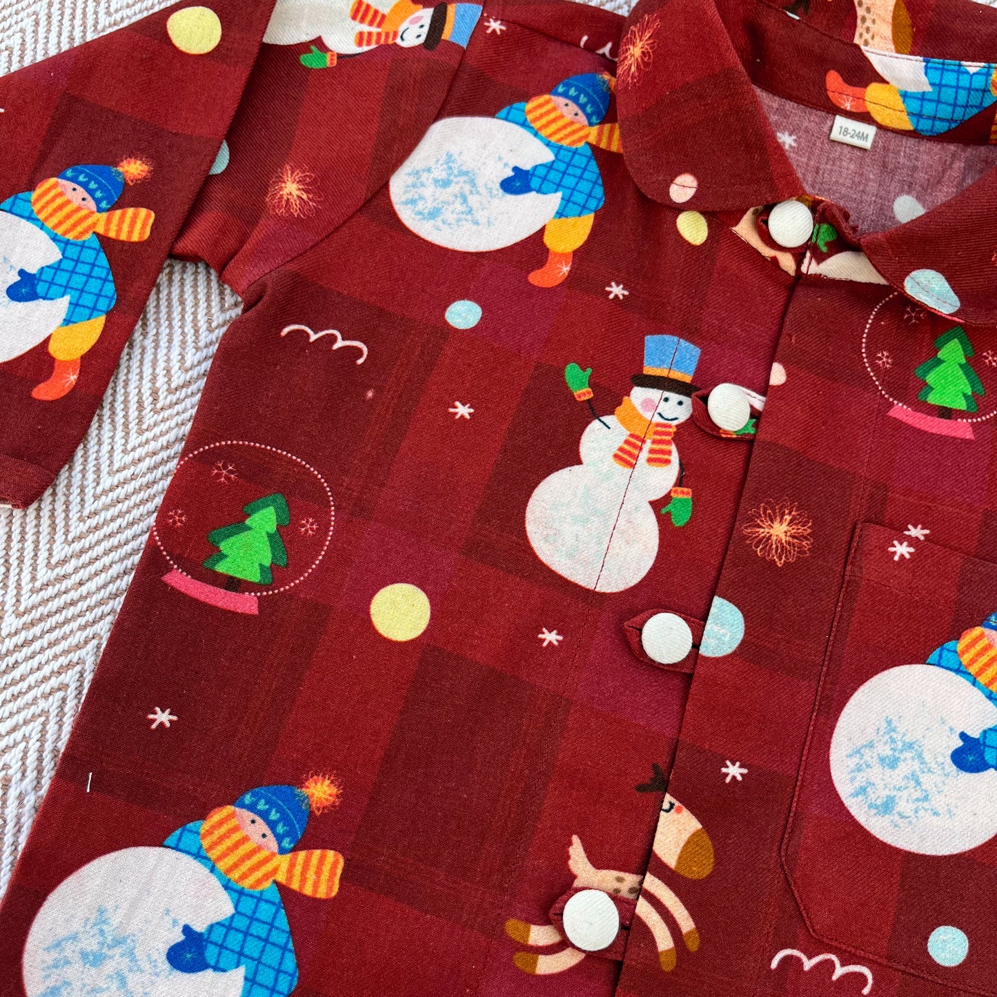 Cotton twill snowman co-ord set  for infants, toddlers and kids-perfect for festive occasions