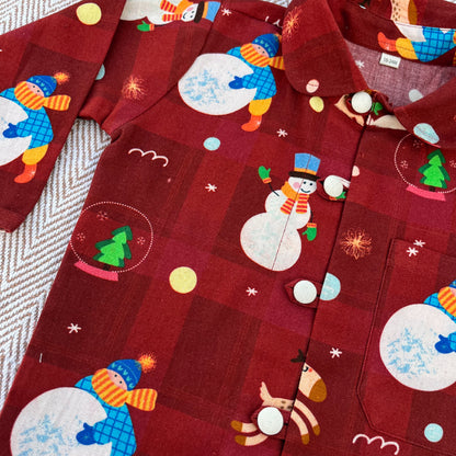 Cotton twill snowman co-ord set  for infants, toddlers and kids-perfect for festive occasions