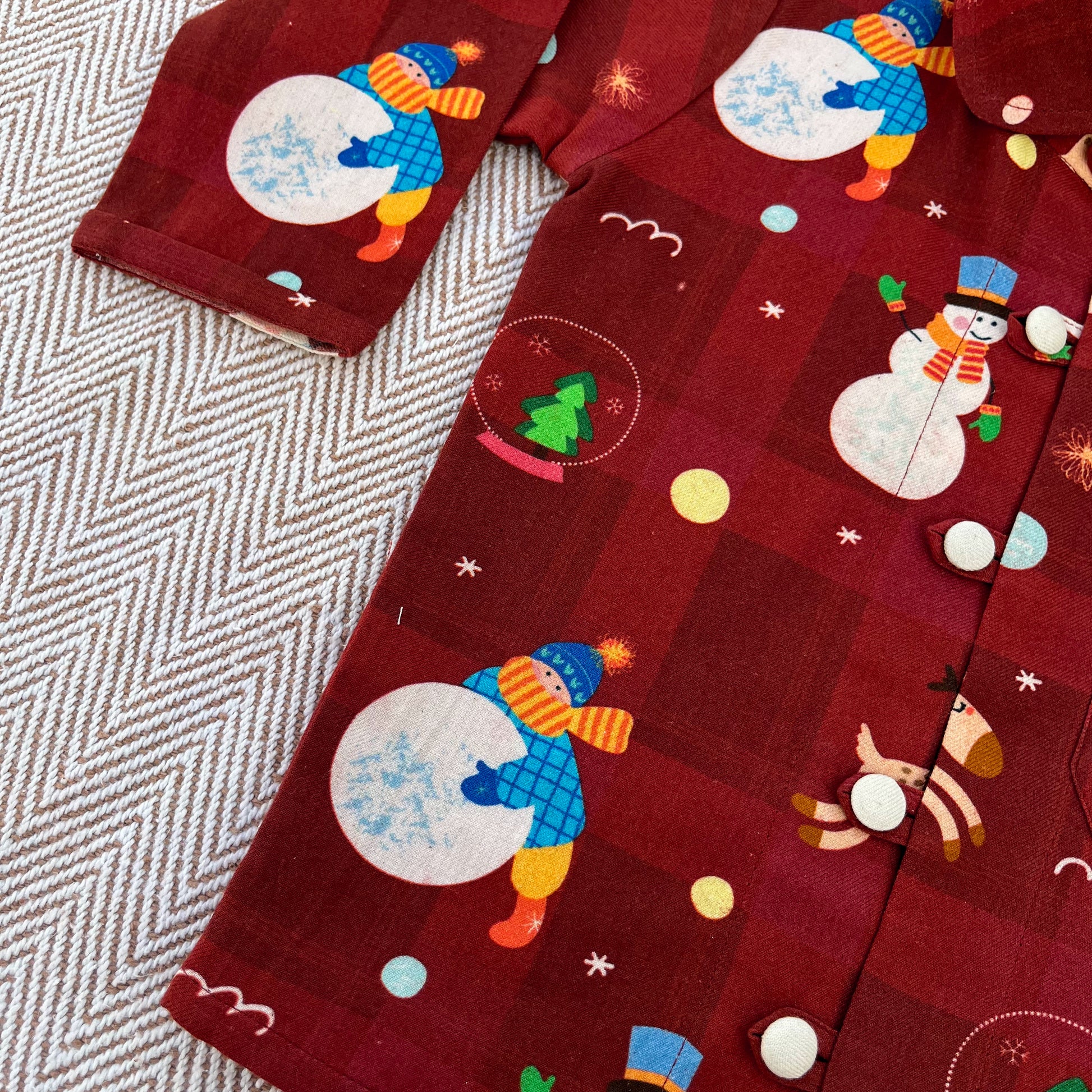 Cotton twill snowman co-ord set  for infants, toddlers and kids-perfect for festive occasions