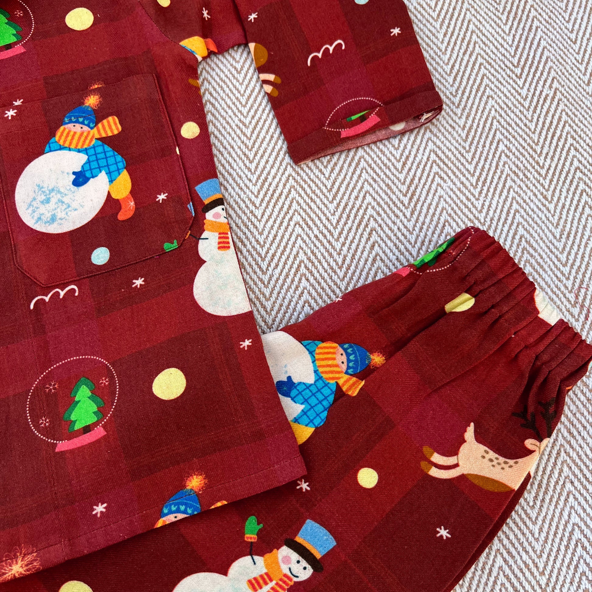 Cotton twill snowman co-ord set  for infants, toddlers and kids-perfect for festive occasions