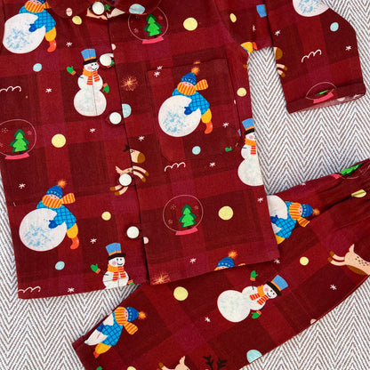 Cotton twill snowman co-ord set  for infants, toddlers and kids-perfect for festive occasions