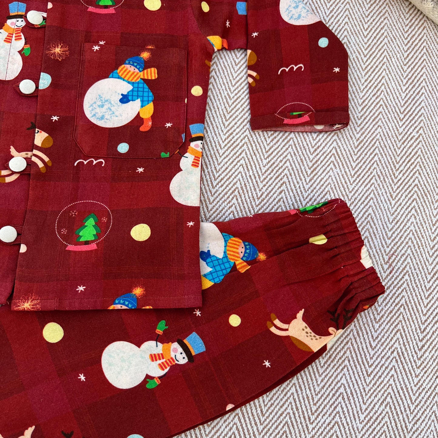 Cotton twill snowman co-ord set  for infants, toddlers and kids-perfect for festive occasions