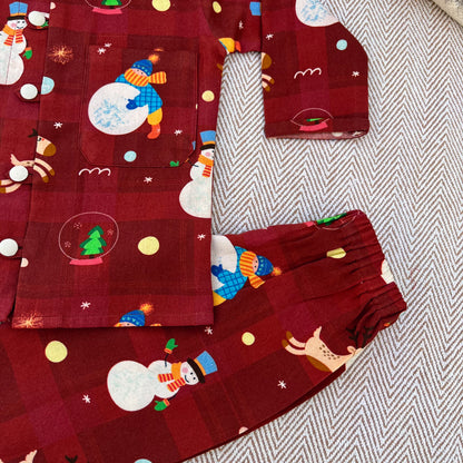 Cotton twill snowman co-ord set  for infants, toddlers and kids-perfect for festive occasions