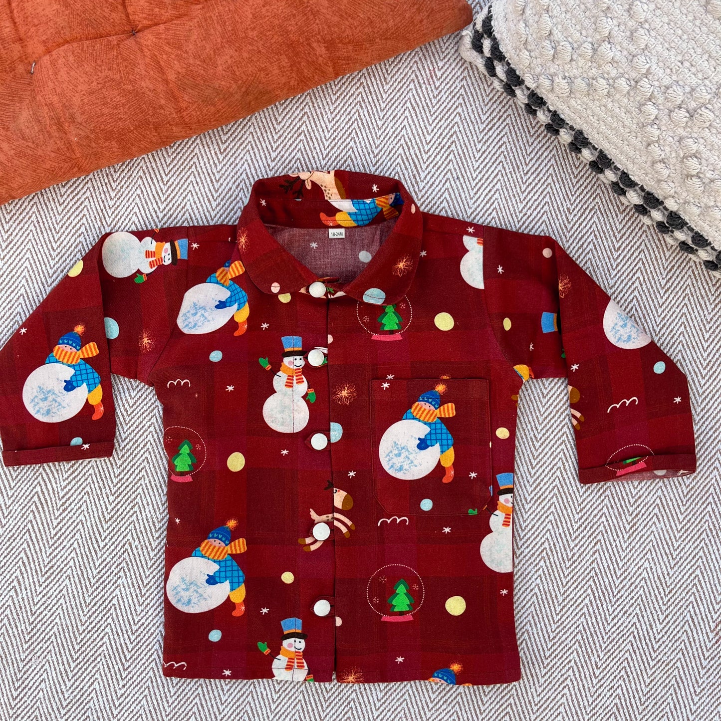 Cotton twill snowman co-ord set  for infants, toddlers and kids-perfect for festive occasions